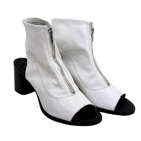 NEW Topshop WHITE GENUINE LEATHER 3"HEEL OPEN TOE ZIP FRONT BOOTIES SHOES Sz 42 - Picture 1 of 8
